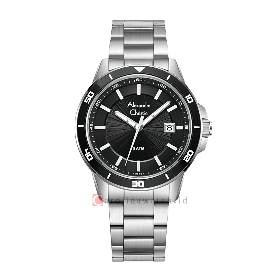 Jam Tangan Alexandre Christie AC 6685 MDBSSBA Men Black Dial Stainless Steel Strap