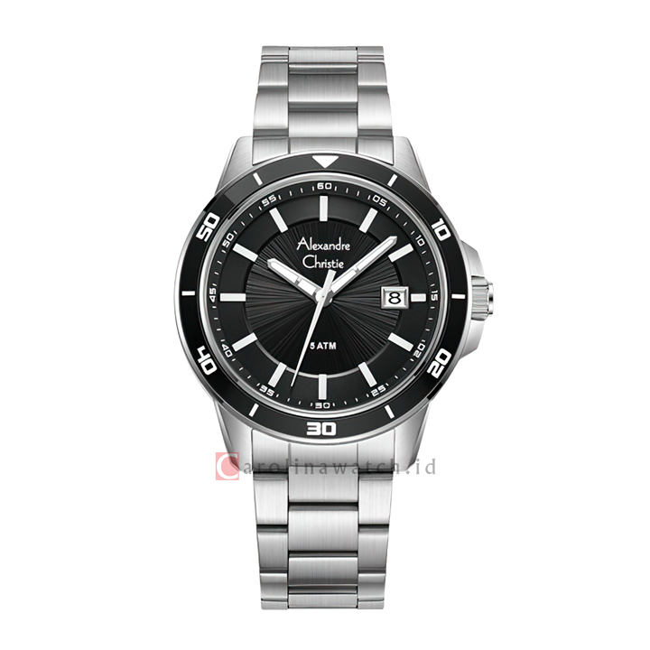 Jam Tangan Alexandre Christie AC 6685 MDBSSBA Men Black Dial Stainless Steel Strap