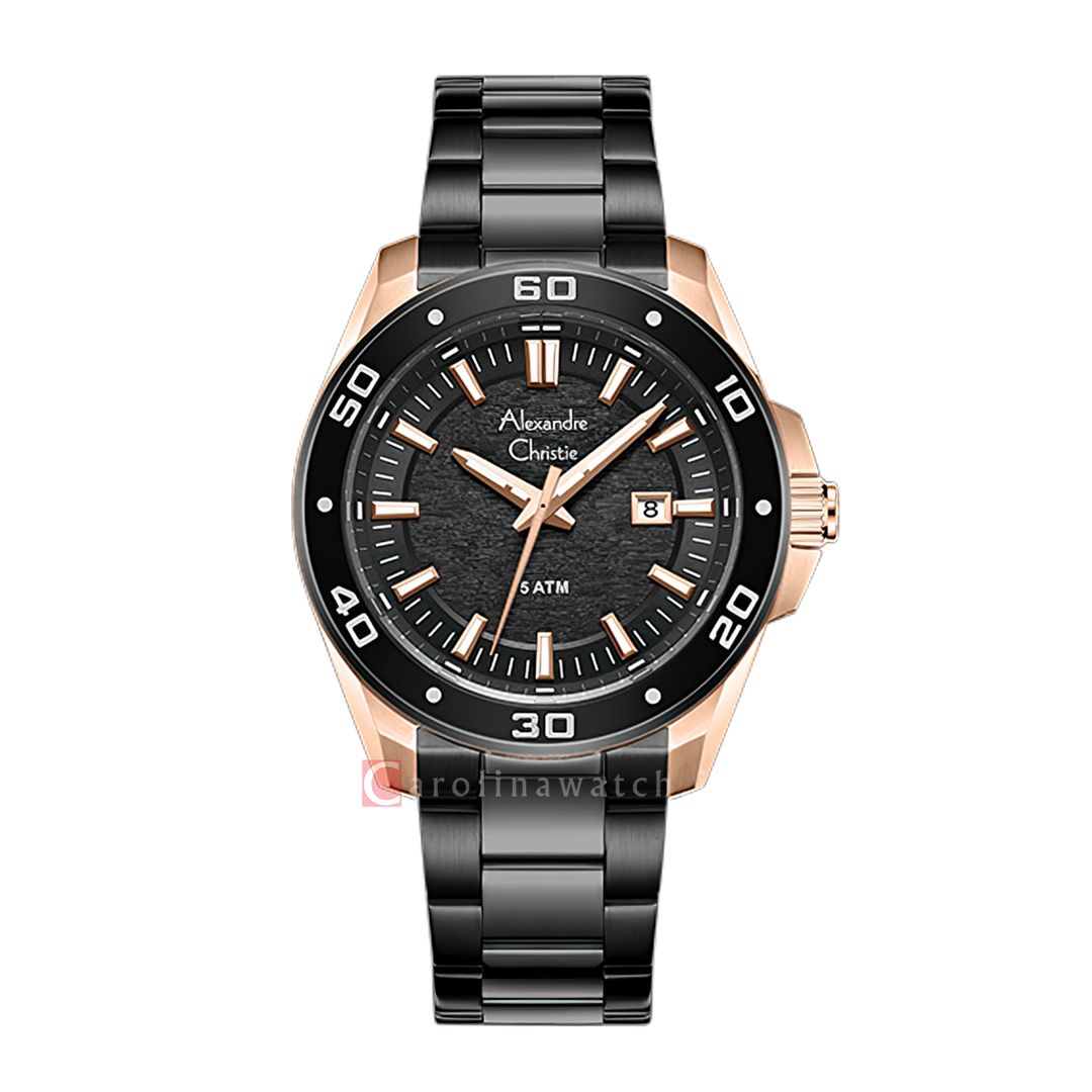 Jam Tangan Alexandre Christie AC 6686 MDBBRBA Men Black Dial Black Stainless Steel Strap