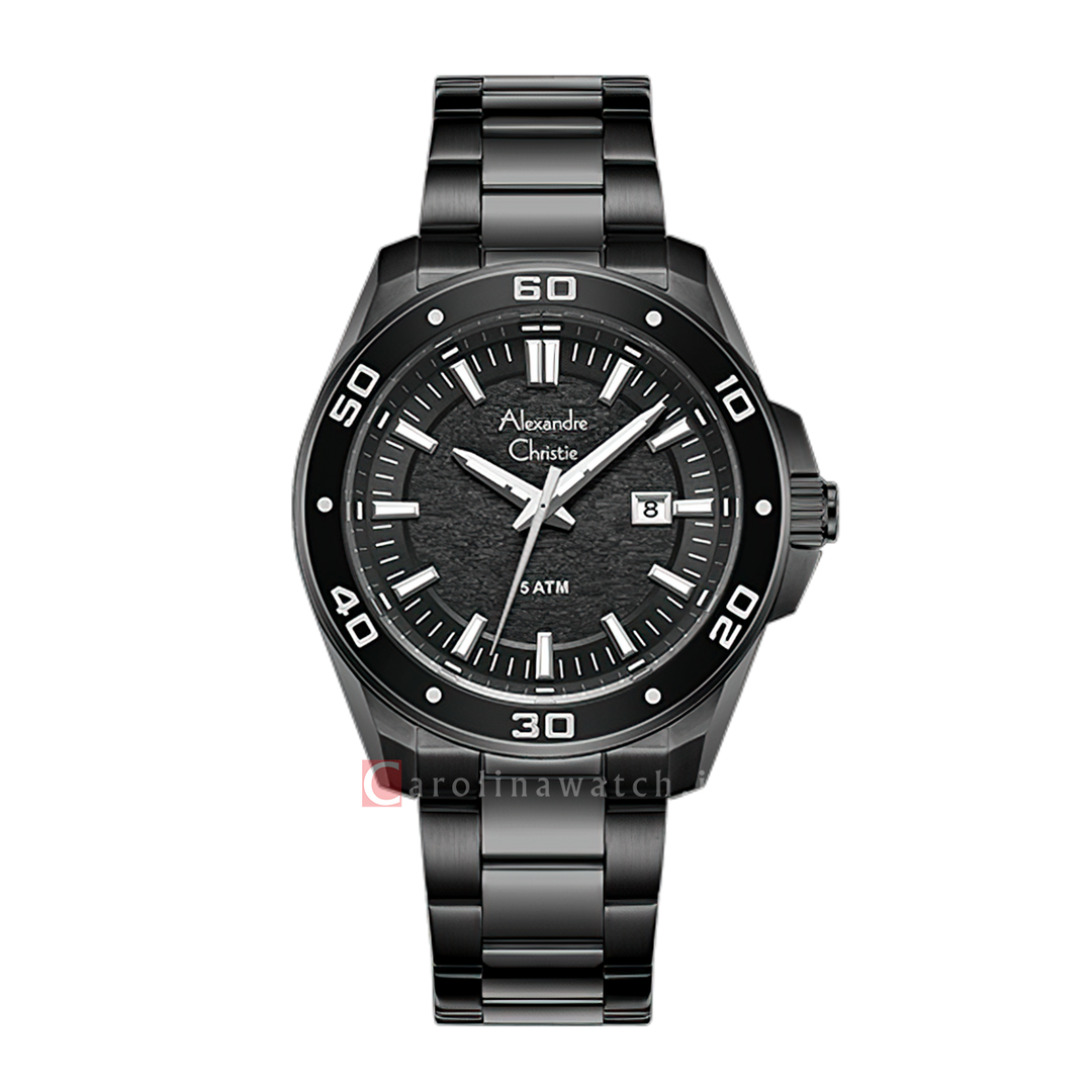 Jam Tangan Alexandre Christie AC 6686 MDBIPBA Men Black Dial Black Stainless Steel Strap