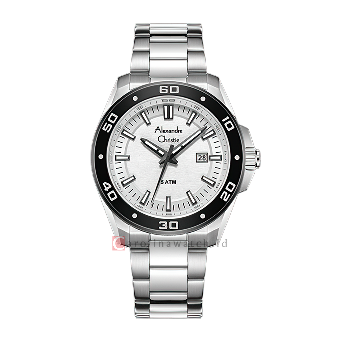 Jam Tangan Alexandre Christie AC 6686 MDBTBSL Men Silver White Dial Stainless Steel Strap