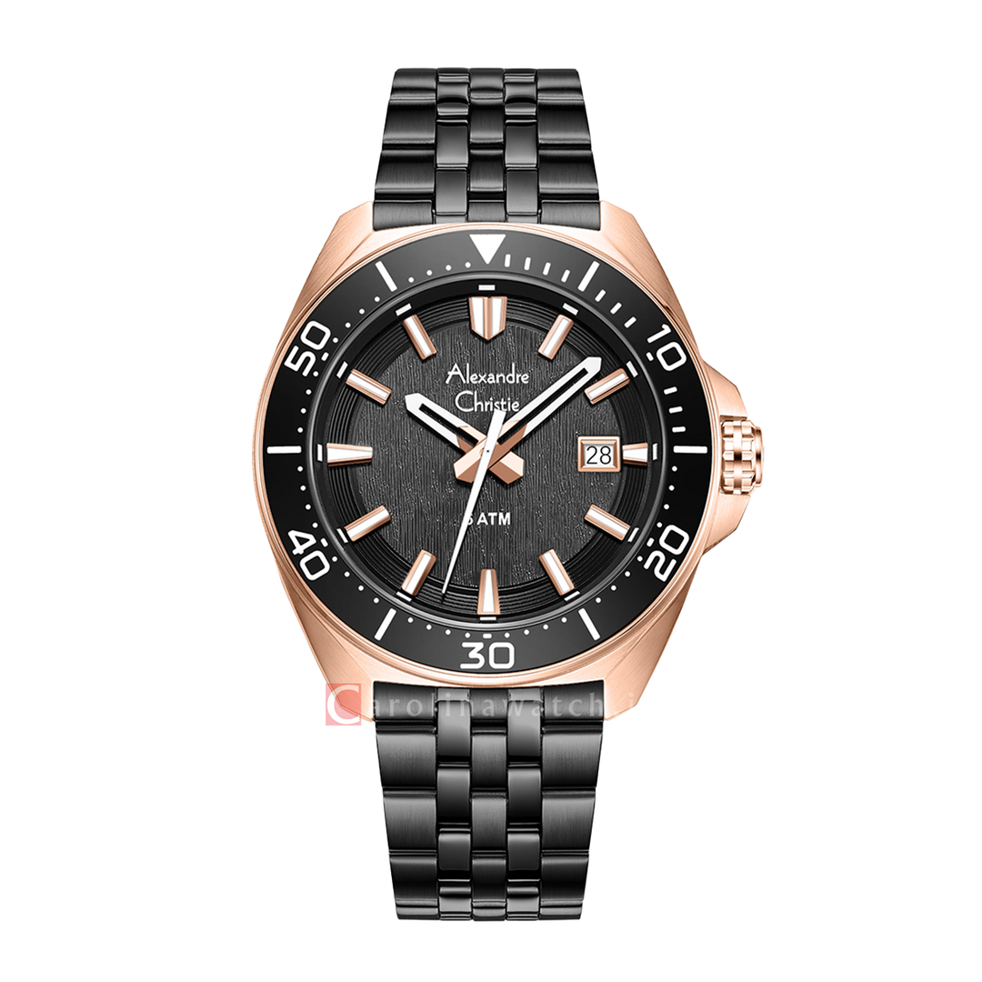 Jam Tangan Alexandre Christie AC 6687 MDBBRBA Men Black Dial Black Stainless Steel Strap