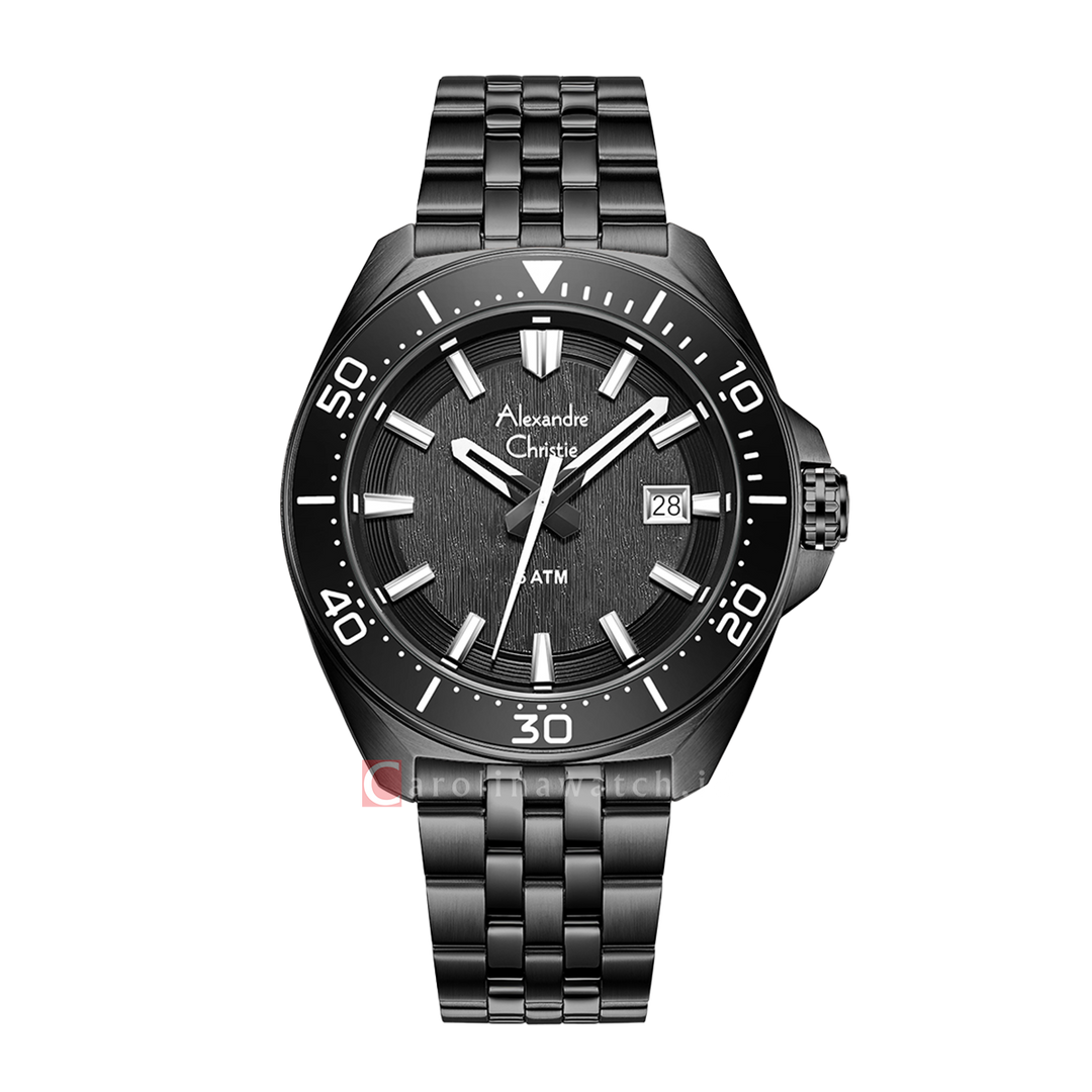 Jam Tangan Alexandre Christie AC 6687 MDBIPBA Men Black Dial Black Stainless Steel Strap