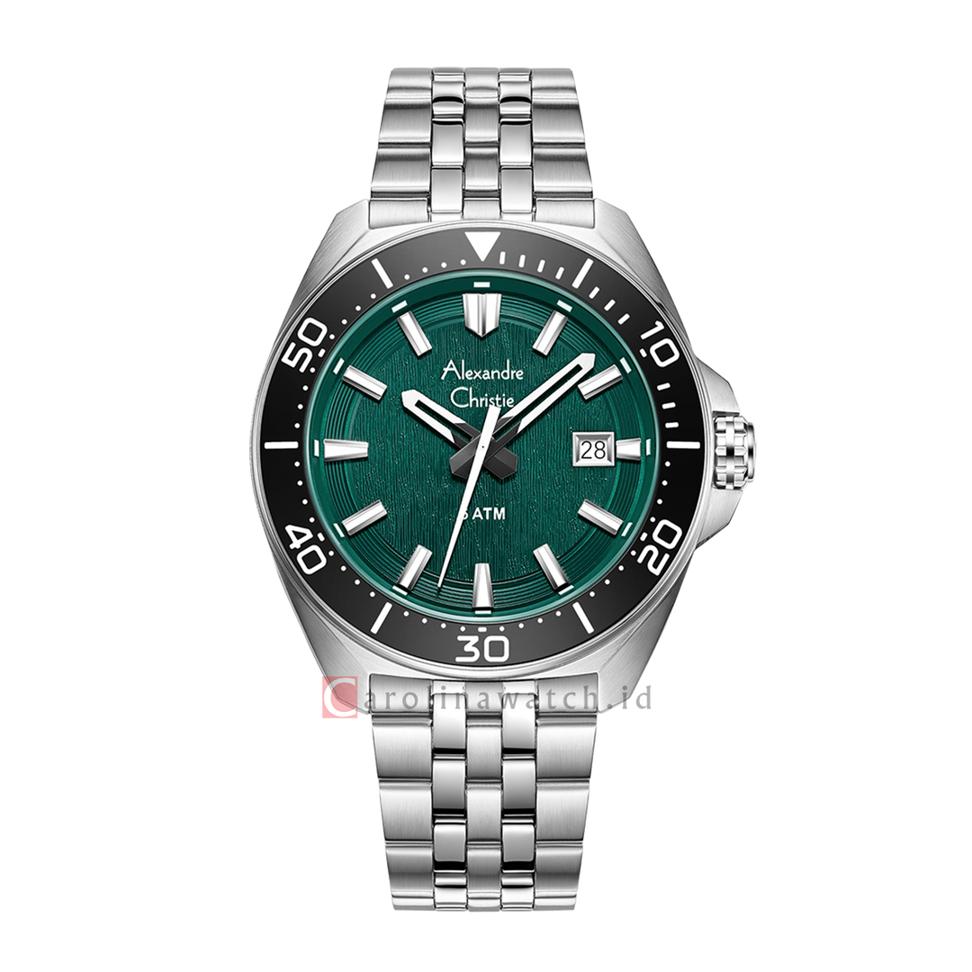 Jam Tangan Alexandre Christie AC 6687 MDBTBGN Men Green Dial Stainless Steel Strap