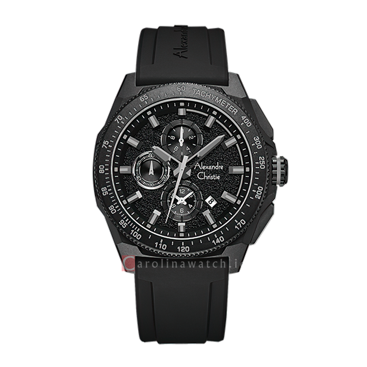 Jam Tangan Alexandre Christie AC 6688 MCRIPBA Men Black Dial Black Rubber Strap