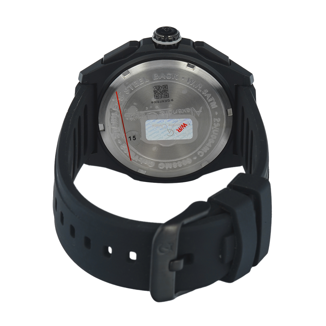 Jam Tangan Alexandre Christie AC 6688 MCRIPBA Men Black Dial Black Rubber Strap