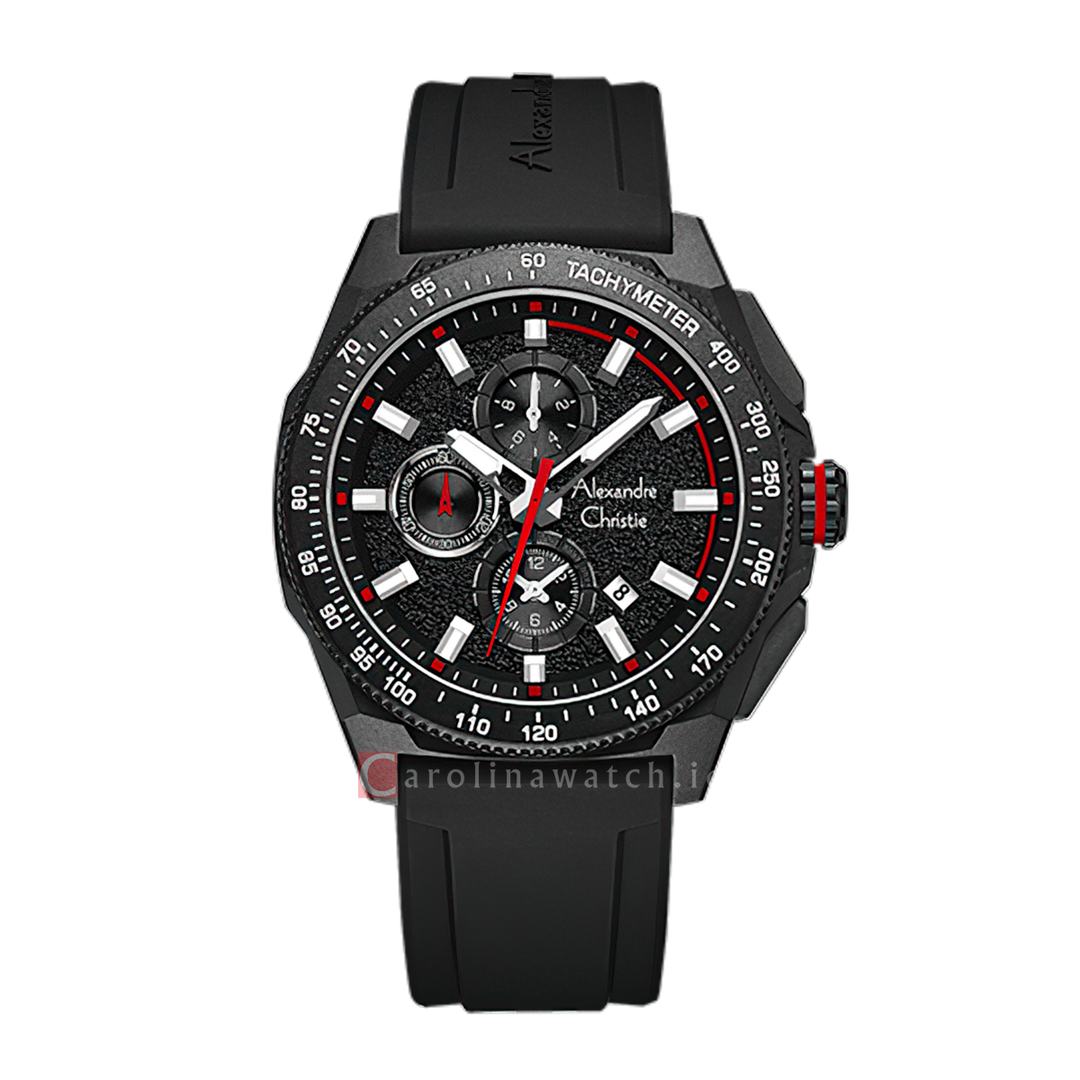 Jam Tangan Alexandre Christie AC 6688 MCRIPBARE Men Black Dial Black Rubber Strap