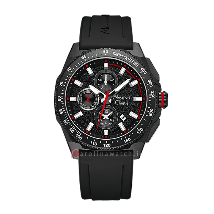 Jam Tangan Alexandre Christie AC 6688 MCRIPBARE Men Black Dial Black Rubber Strap