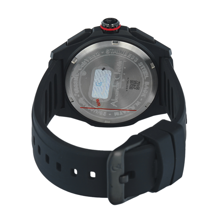 Jam Tangan Alexandre Christie AC 6688 MCRIPBARE Men Black Dial Black Rubber Strap