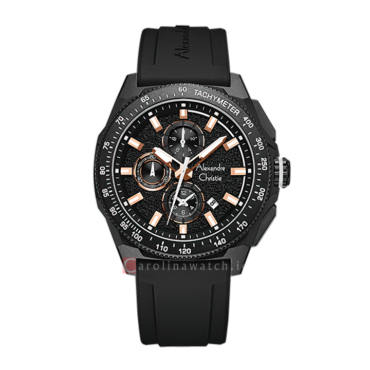 Jam Tangan Alexandre Christie AC 6688 MCRIPBARG Men Black Dial Black Rubber Strap