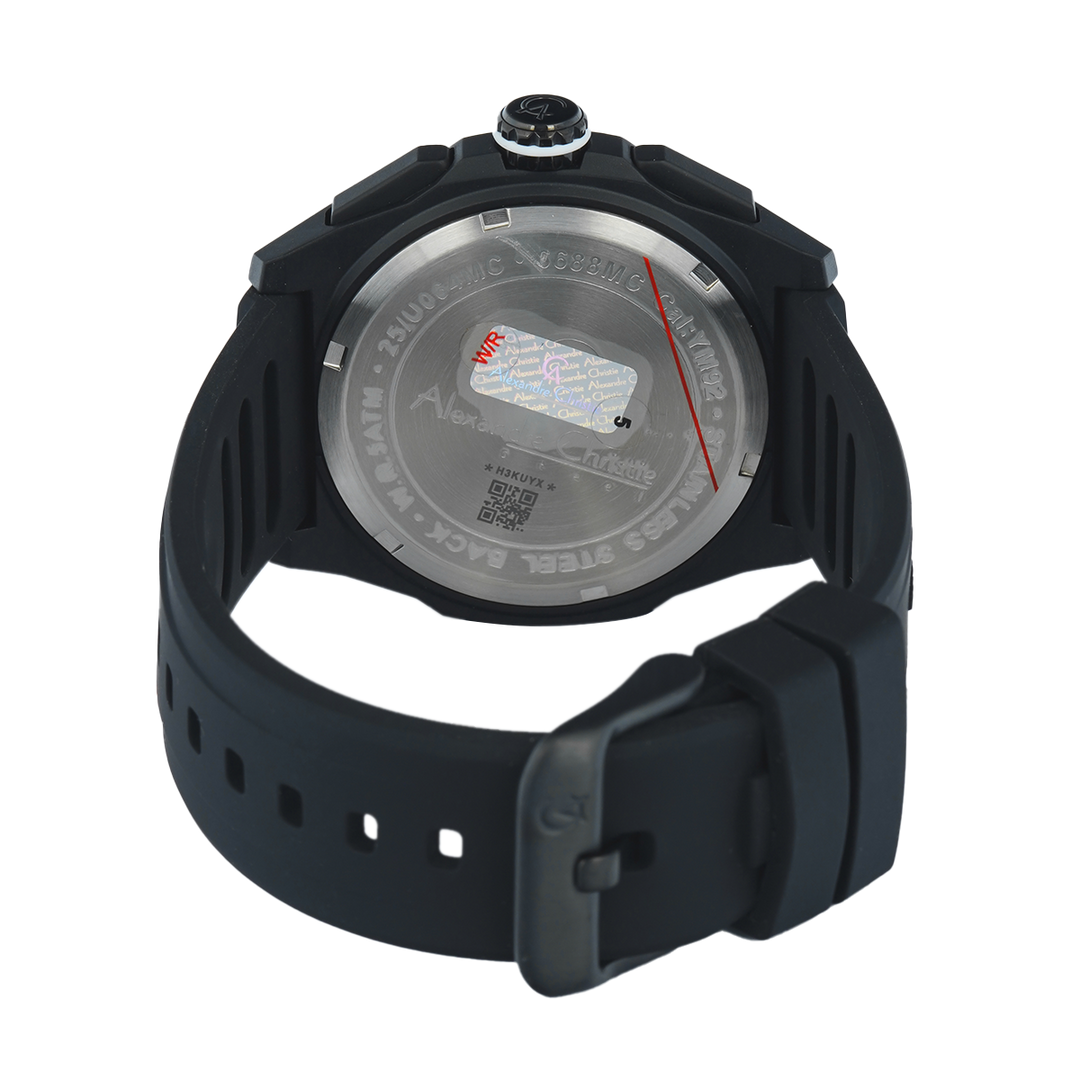 Jam Tangan Alexandre Christie AC 6688 MCRIPBARG Men Black Dial Black Rubber Strap