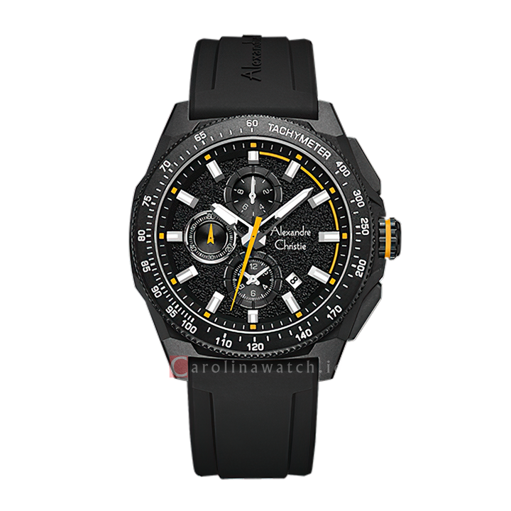 Jam Tangan Alexandre Christie AC 6688 MCRIPBAYL Men Black Dial Black Rubber Strap