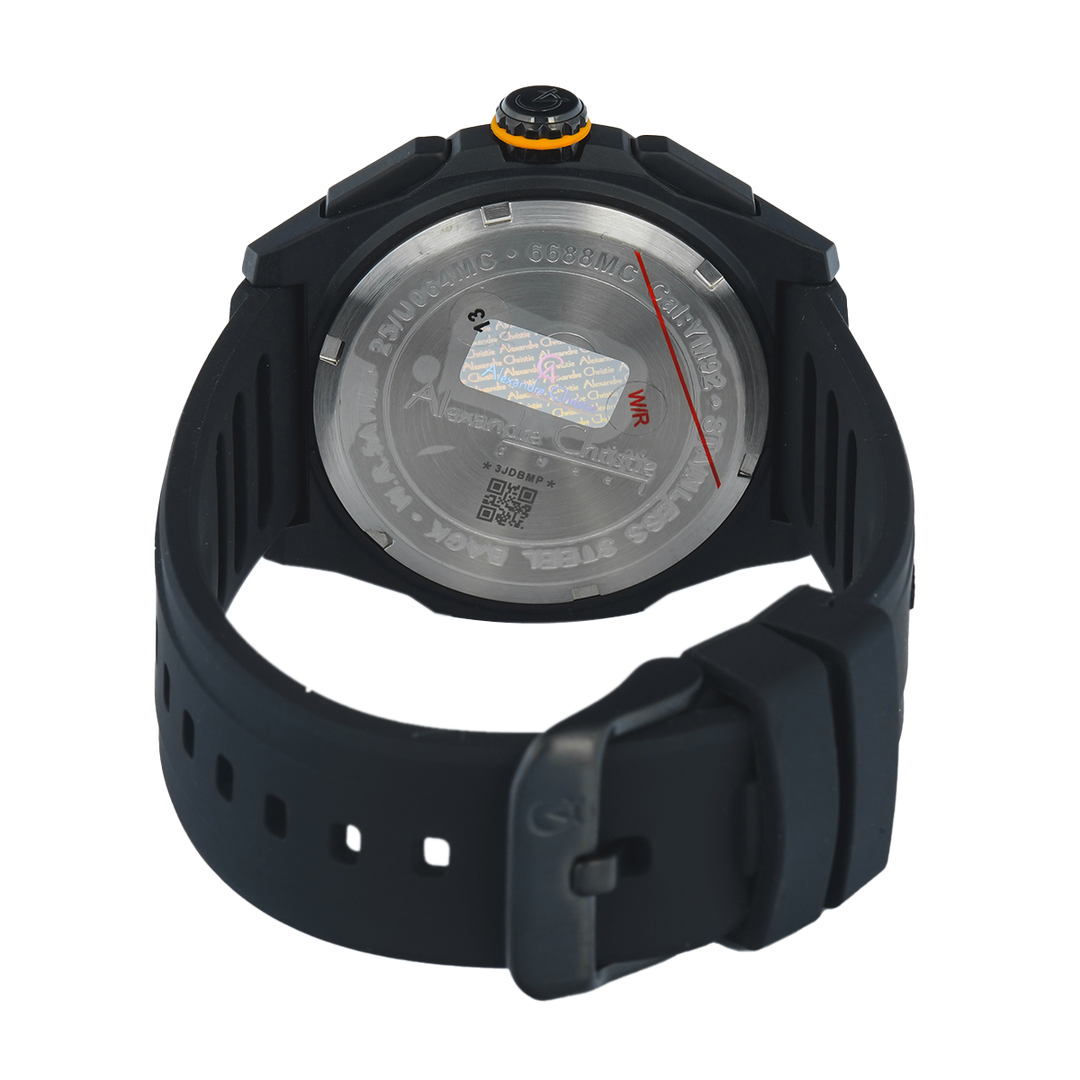 Jam Tangan Alexandre Christie AC 6688 MCRIPBAYL Men Black Dial Black Rubber Strap