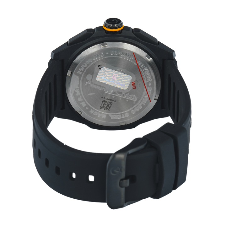 Jam Tangan Alexandre Christie AC 6688 MCRIPBAYL Men Black Dial Black Rubber Strap