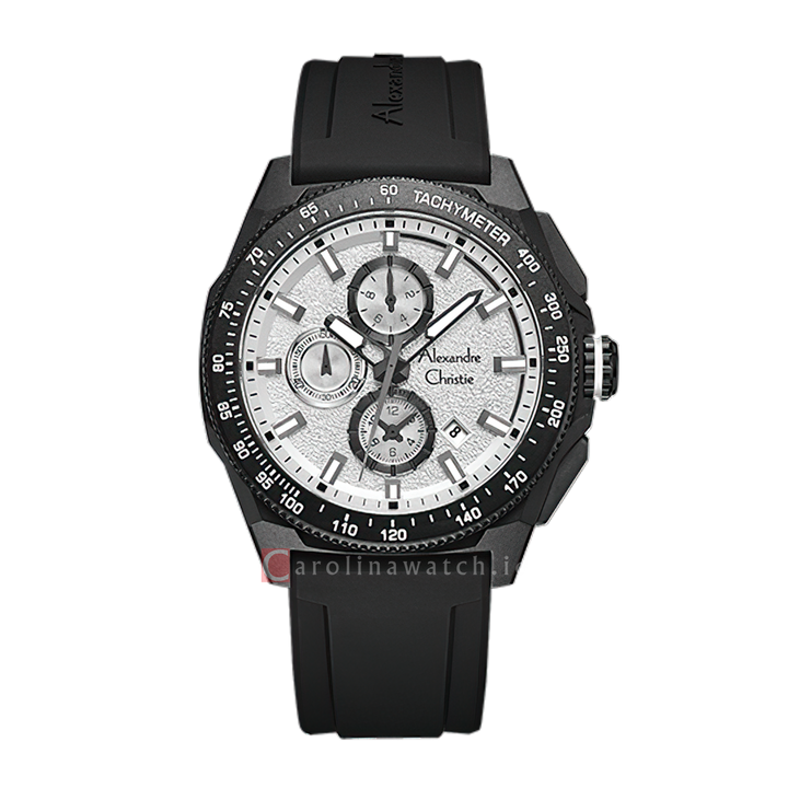 Jam Tangan Alexandre Christie AC 6688 MCRIPSL Men Silver White Dial Black Rubber Strap