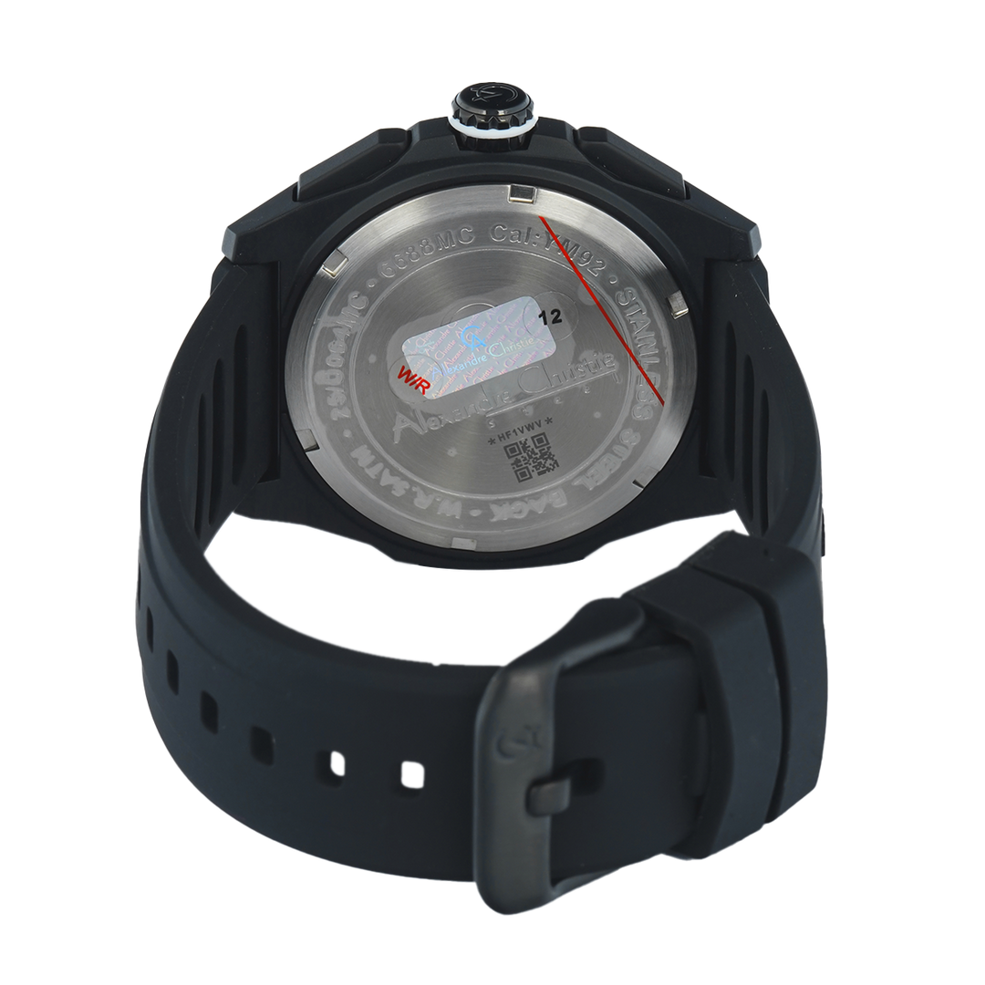 Jam Tangan Alexandre Christie AC 6688 MCRIPSL Men Silver White Dial Black Rubber Strap