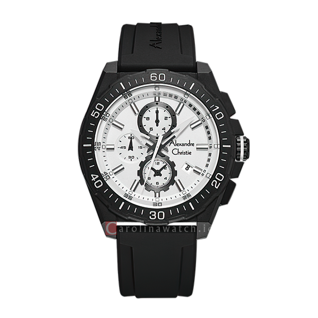 Jam Tangan Alexandre Christie AC 6689 MCRIPSL Men White Dial Black Rubber Strap