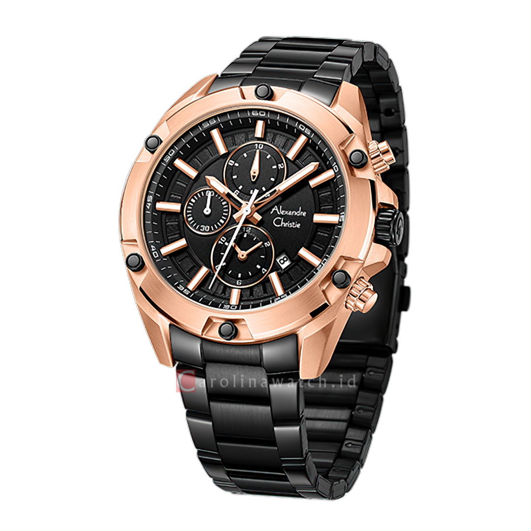 Jam Tangan Alexandre Christie AC 6690 MCFBRBA Men Black Dial Black Stainless Steel Strap
