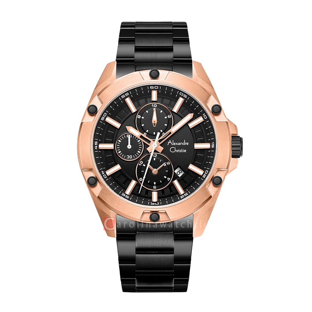 Jam Tangan Alexandre Christie AC 6690 MCFBRBA Men Black Dial Black Stainless Steel Strap