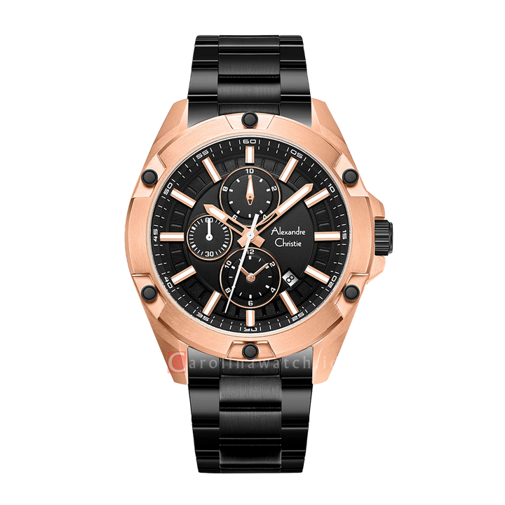 Jam Tangan Alexandre Christie AC 6690 MCFBRBA Men Black Dial Black Stainless Steel Strap