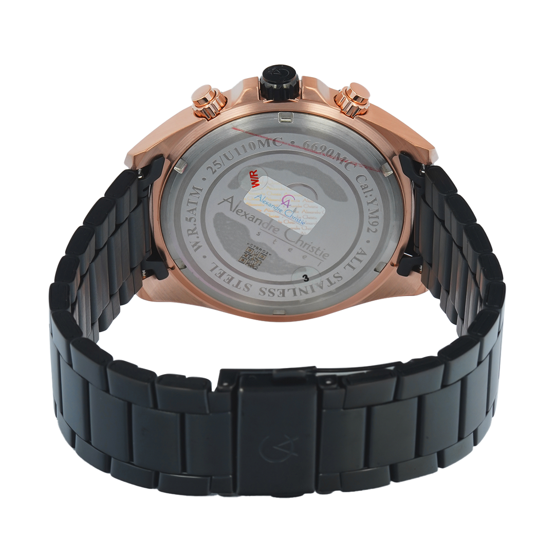 Jam Tangan Alexandre Christie AC 6690 MCFBRBA Men Black Dial Black Stainless Steel Strap