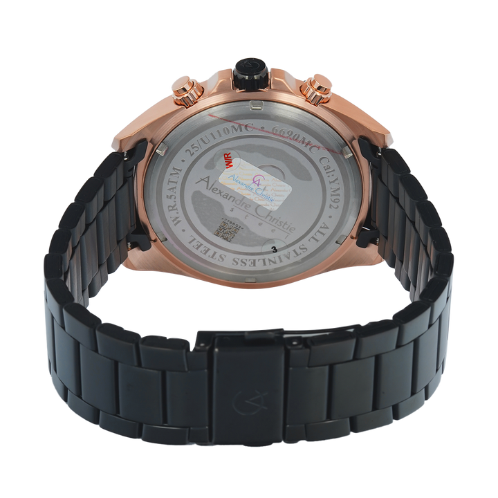 Jam Tangan Alexandre Christie AC 6690 MCFBRBA Men Black Dial Black Stainless Steel Strap