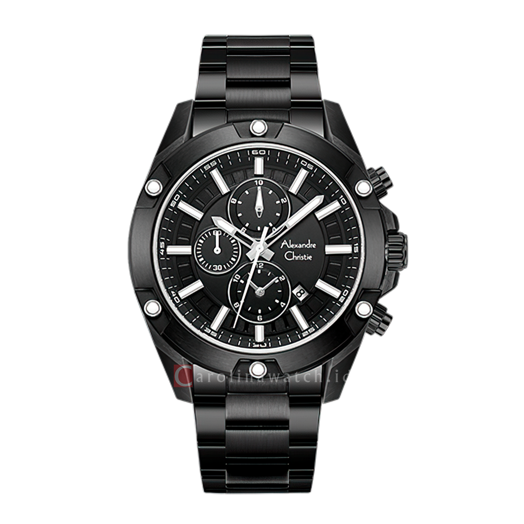Jam Tangan Alexandre Christie AC 6690 MCFIPBASL Men Black Dial Black Stainless Steel Strap