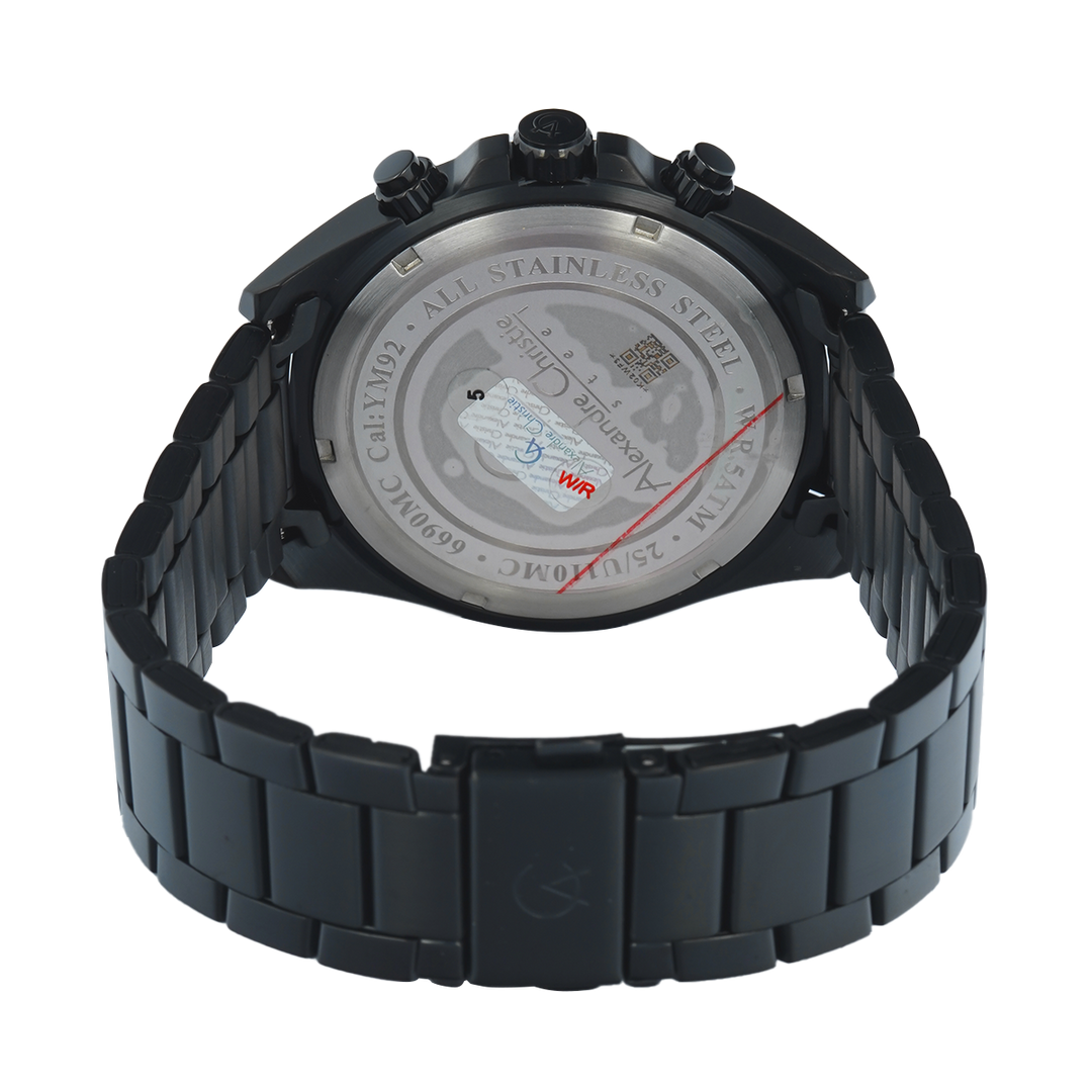 Jam Tangan Alexandre Christie AC 6690 MCFIPBASL Men Black Dial Black Stainless Steel Strap