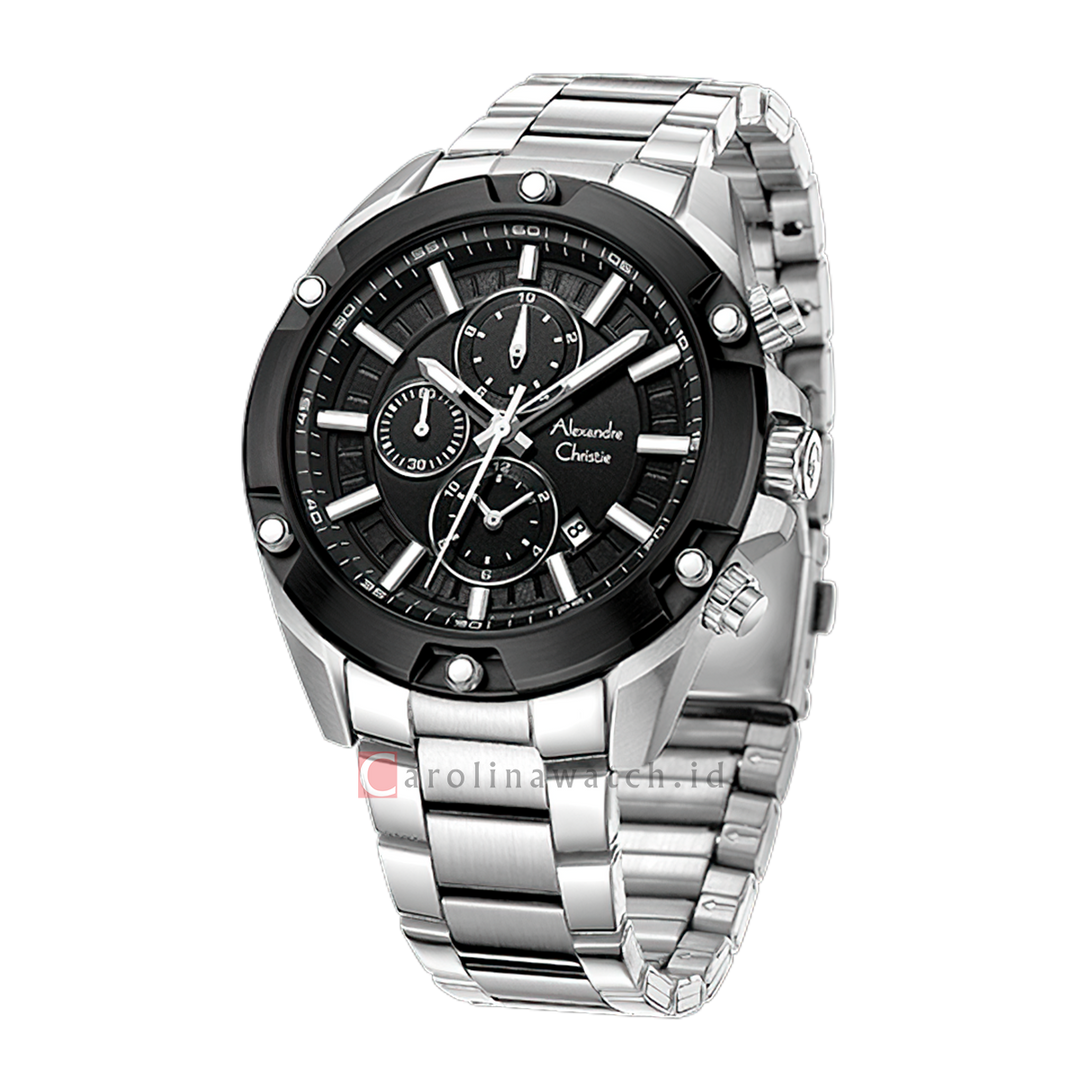 Jam Tangan Alexandre Christie AC 6690 MCFTBBA Men Black Dial Stainless Steel Strap