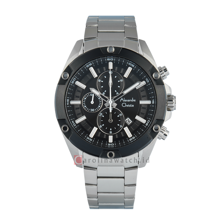 Jam Tangan Alexandre Christie AC 6690 MCFTBBA Men Black Dial Stainless Steel Strap