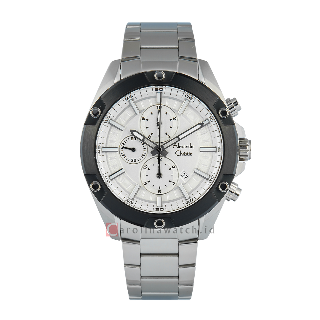 Jam Tangan Alexandre Christie AC 6690 MCFTBSL Men Silver White Dial Stainless Steel Strap