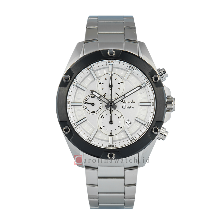 Jam Tangan Alexandre Christie AC 6690 MCFTBSL Men Silver White Dial Stainless Steel Strap