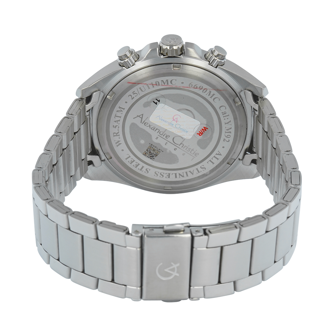 Jam Tangan Alexandre Christie AC 6690 MCFTBSL Men Silver White Dial Stainless Steel Strap