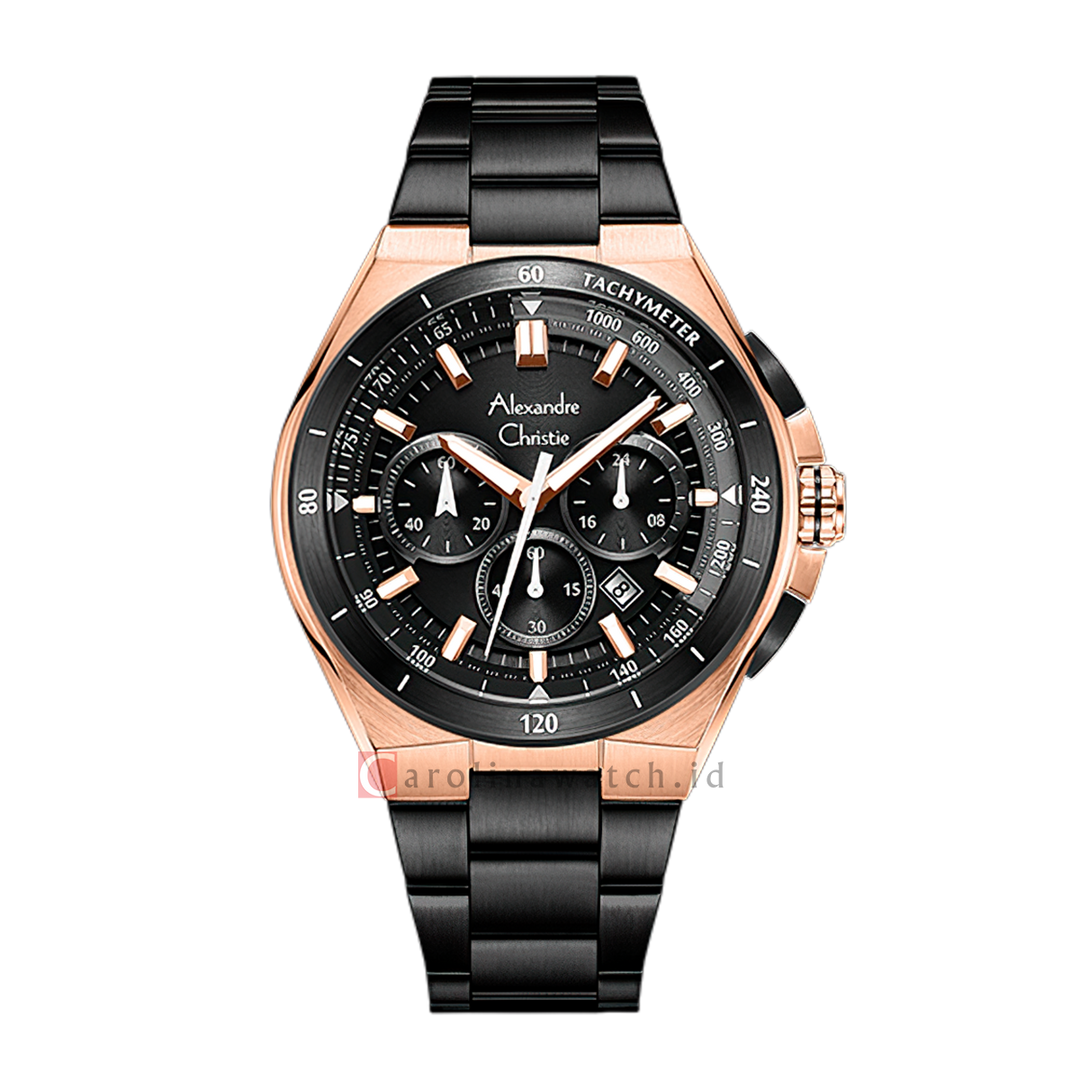 Jam Tangan Alexandre Christie AC 6691 MCFBRBA Men Black Dial Black Stainless Steel Strap