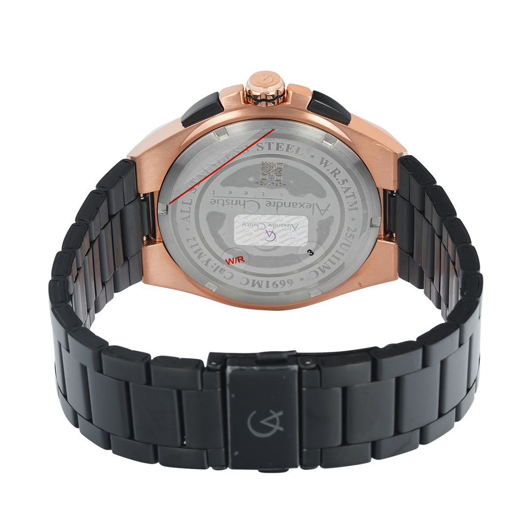 Jam Tangan Alexandre Christie AC 6691 MCFBRBA Men Black Dial Black Stainless Steel Strap