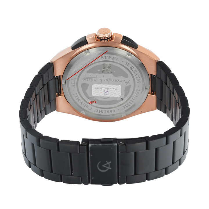 Jam Tangan Alexandre Christie AC 6691 MCFBRBA Men Black Dial Black Stainless Steel Strap