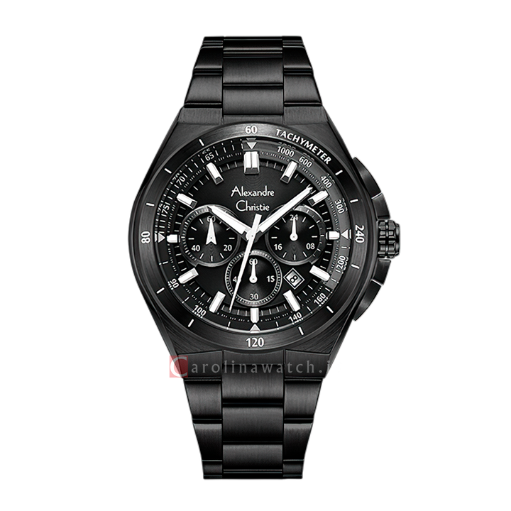 Jam Tangan Alexandre Christie AC 6691 MCFIPBA Men Black Dial Black Stainless Steel Strap