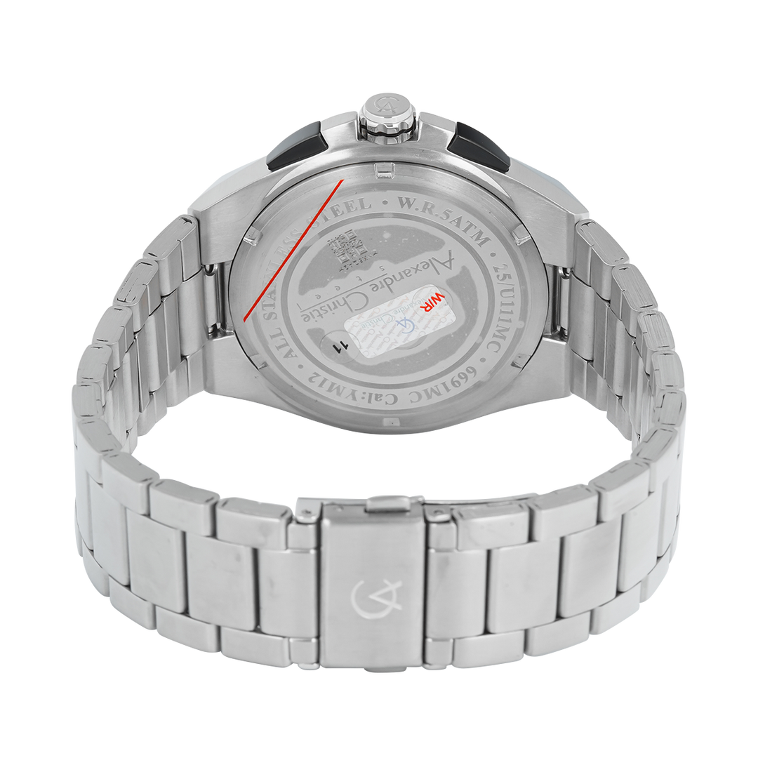 Jam Tangan Alexandre Christie AC 6691 MCFTBBA Men Black Dial Stainless Steel Strap