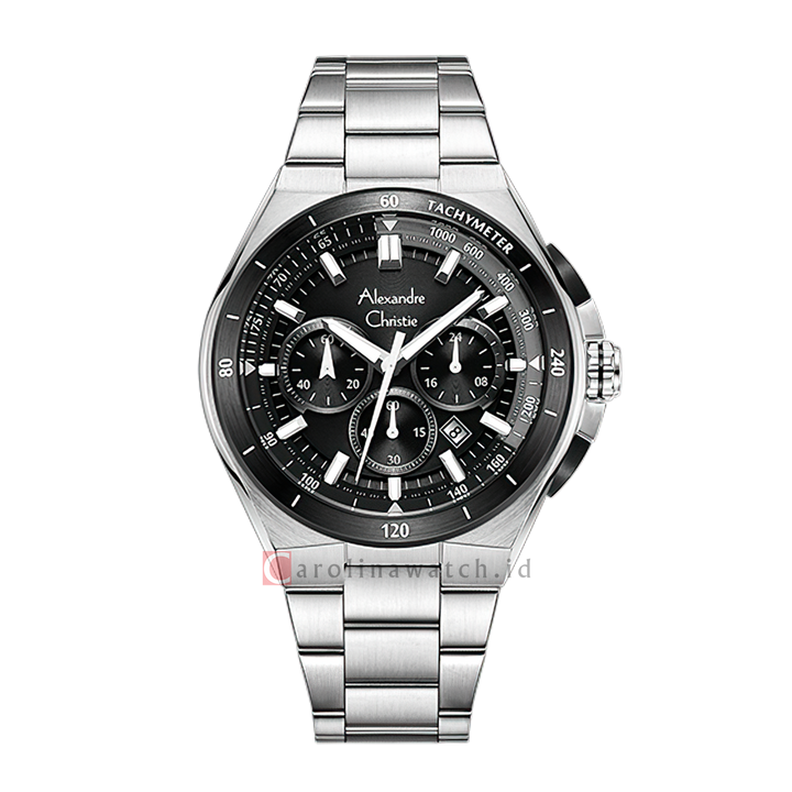Jam Tangan Alexandre Christie AC 6691 MCFTBBA Men Black Dial Stainless Steel Strap