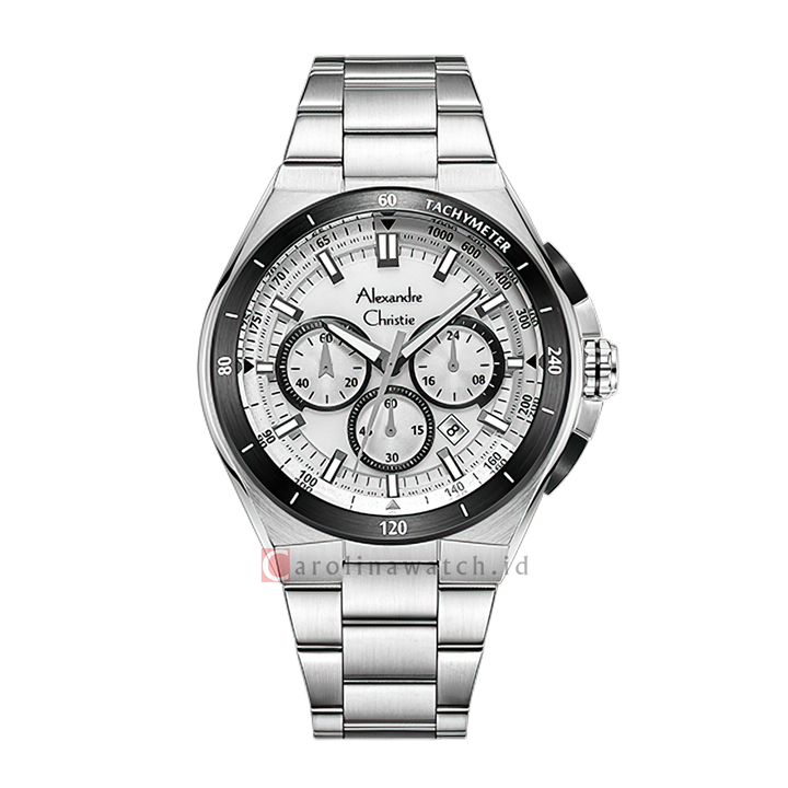 Jam Tangan Alexandre Christie AC 6691 MCFTBSL Men White Dial Stainless Steel Strap