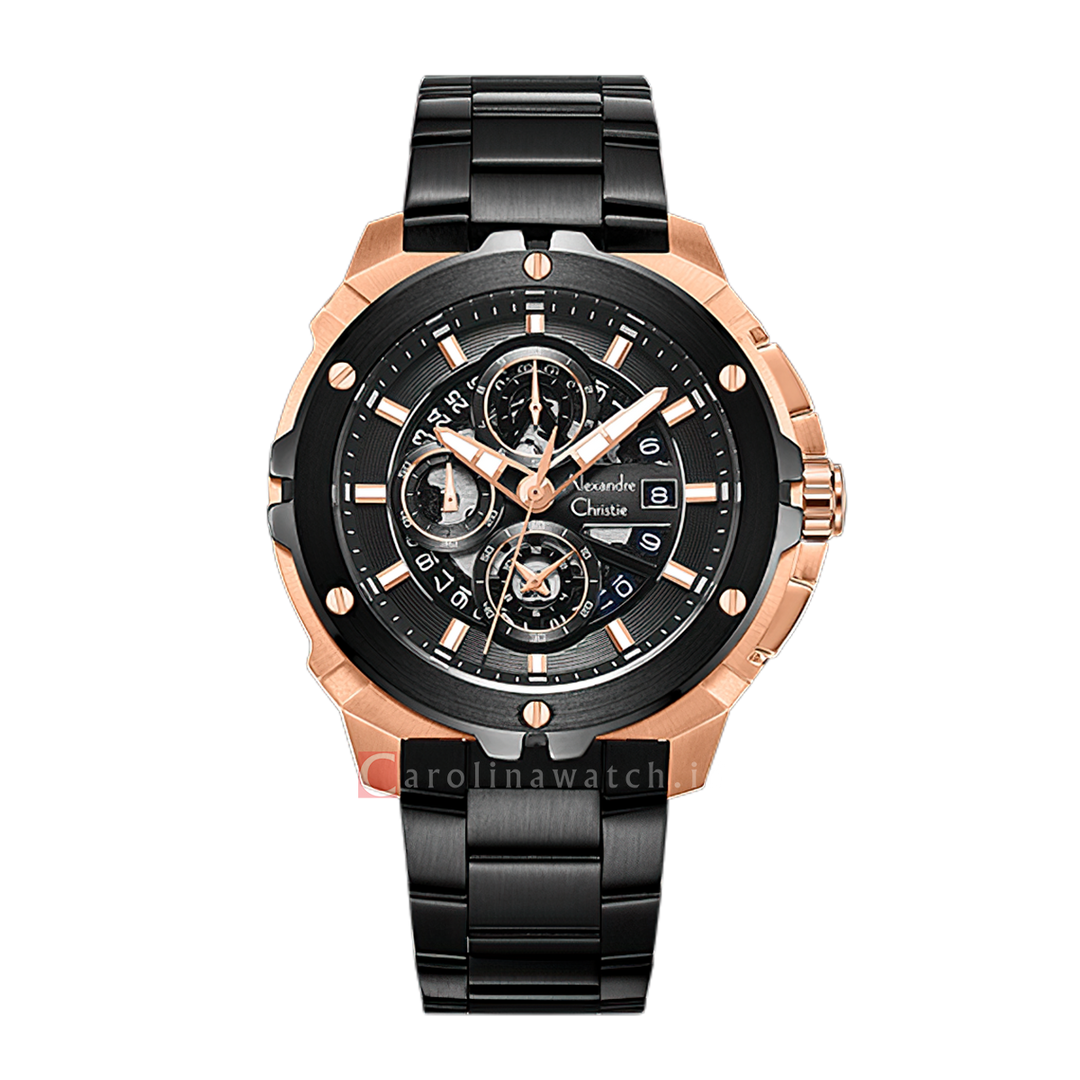 Jam Tangan Alexandre Christie AC 6692 MCFBRBA Men Black Dial Black Stainless Steel Strap