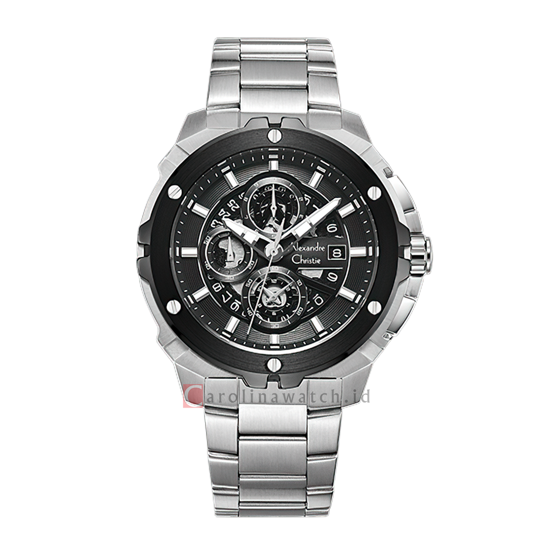 Jam Tangan Alexandre Christie AC 6692 MCFTBBA Men Black Dial Stainless Steel Strap