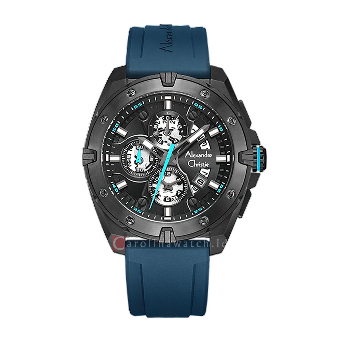 Jam Tangan Alexandre Christie AC 6693 MCREPBABU Men Black Dial Blue Rubber Strap