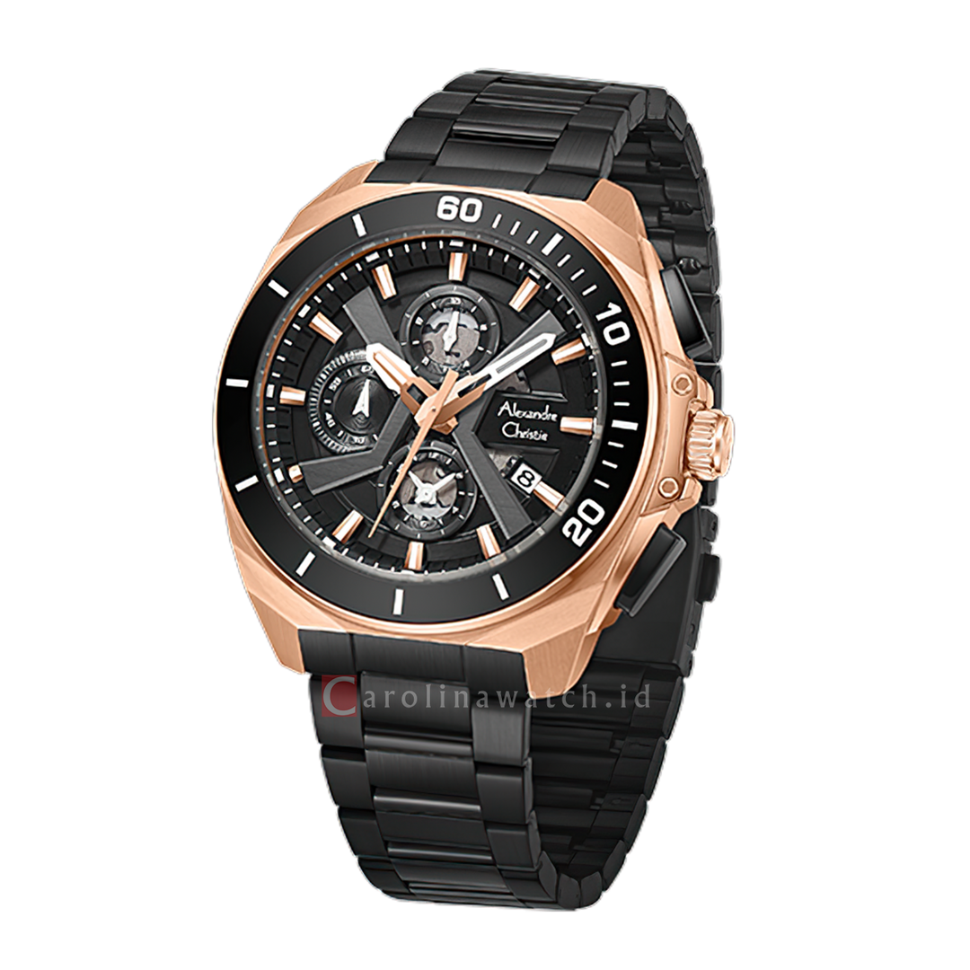 Jam Tangan Alexandre Christie Chronograph AC 6695 MCFBRBA Men Black Dial SIlver Stainless Steel Strap