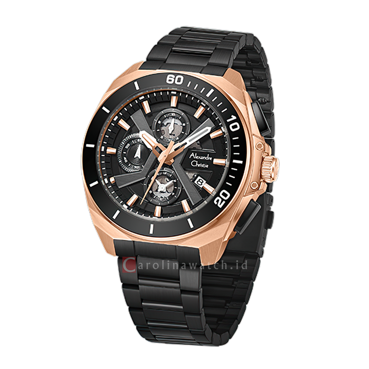 Jam Tangan Alexandre Christie Chronograph AC 6695 MCFBRBA Men Black Dial SIlver Stainless Steel Strap