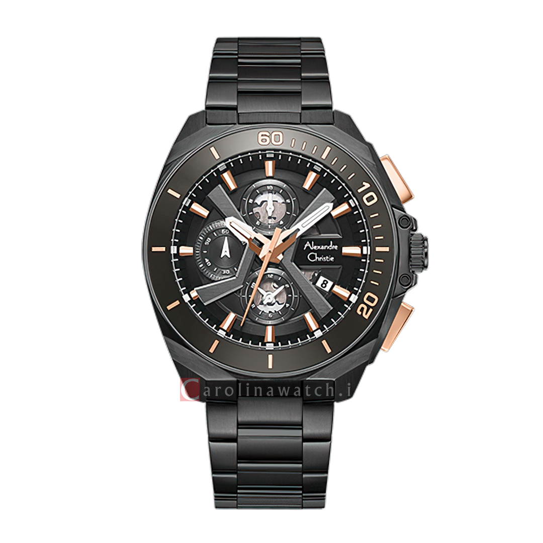 Jam Tangan Alexandre Christie Chronograph AC 6695 MCFEPBARG Men Black Dial SIlver Stainless Steel Strap