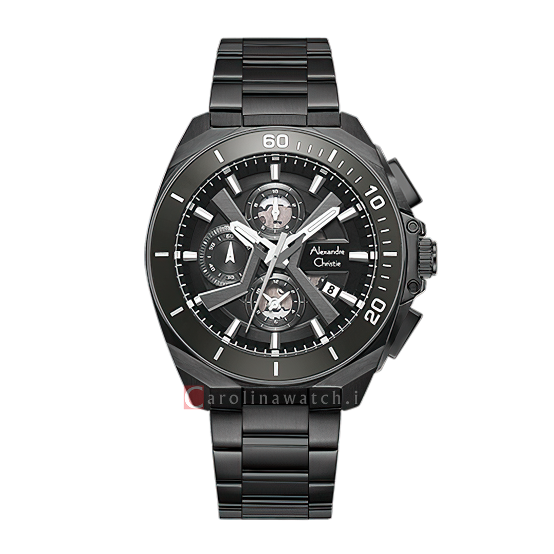 Jam Tangan Alexandre Christie Chronograph AC 6695 MCFEPBA Men Black Dial SIlver Stainless Steel Strap
