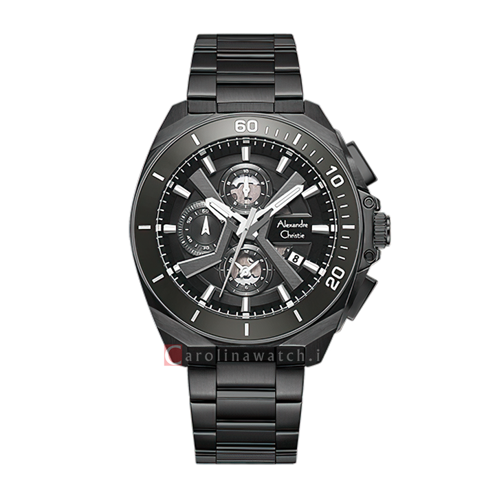 Jam Tangan Alexandre Christie Chronograph AC 6695 MCFEPBA Men Black Dial SIlver Stainless Steel Strap