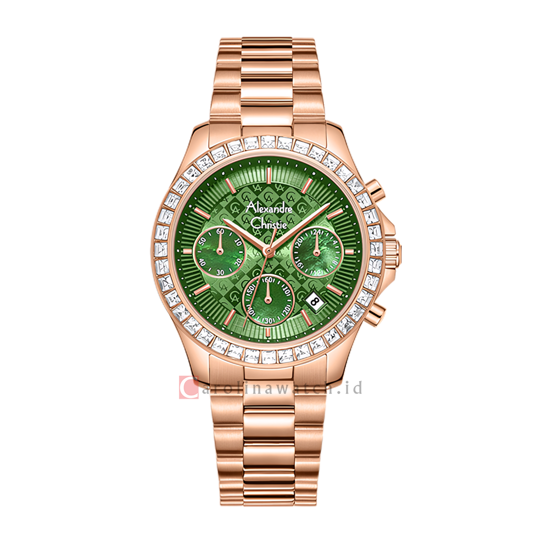 Jam Tangan Alexandre Christie AC 6696 MCFRGGN Men Green Dial Rose Gold Stainless Steel Strap