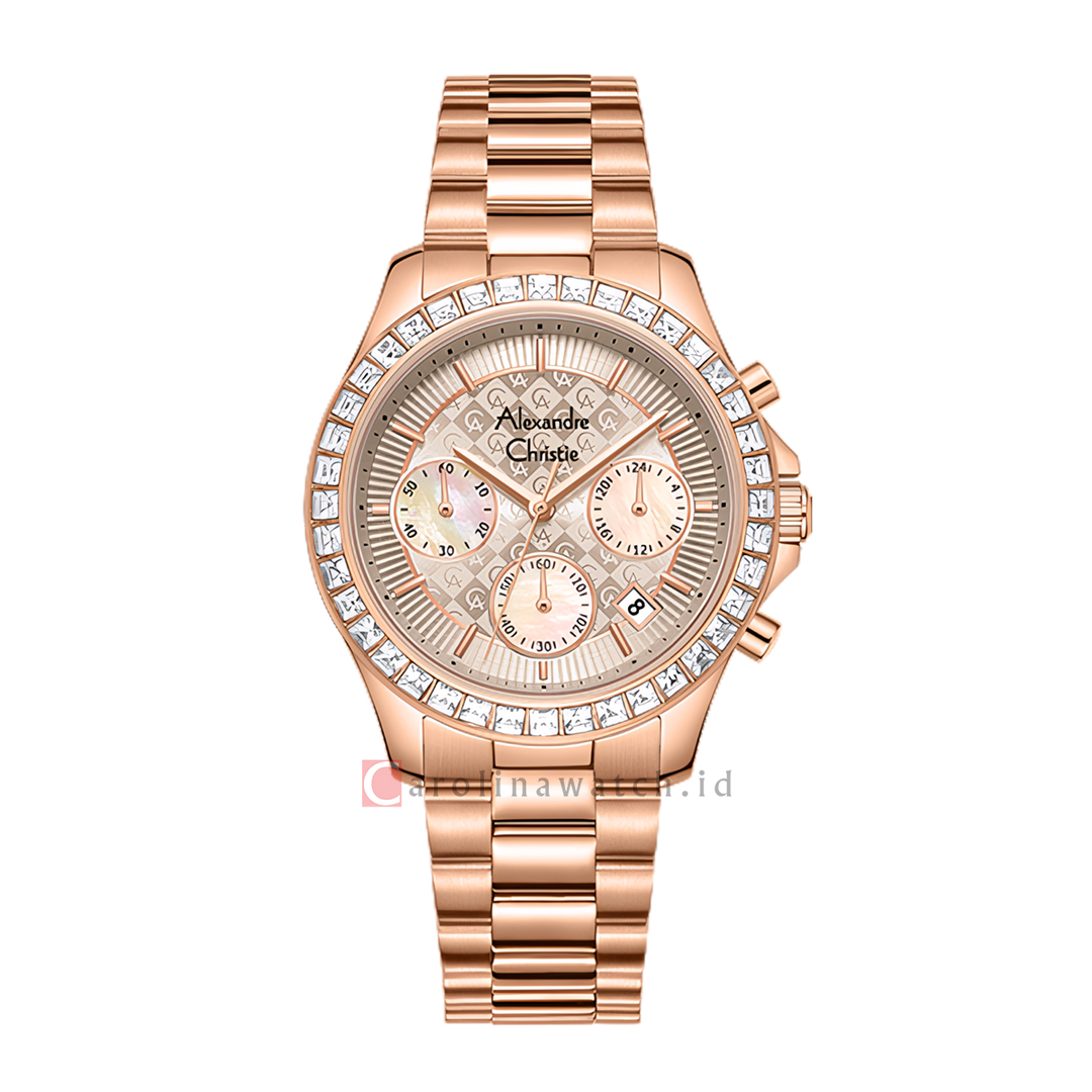 Jam Tangan Alexandre Christie AC 6696 MCFRGLO Men Gold Dial Rose Gold Stainless Steel Strap